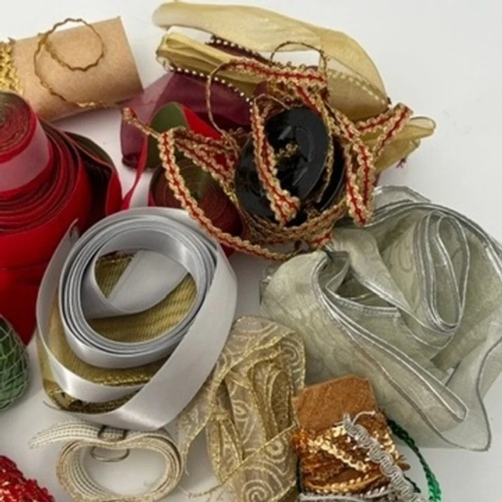 Christmas Ribbon Lot Vintage Offray Dillards Velvet Satin Metallic Spools